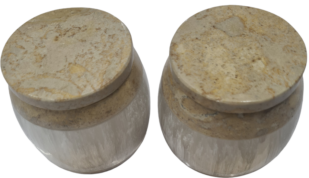 1pc 5cm Small Selenite and Fossil Marble Trinket Box
