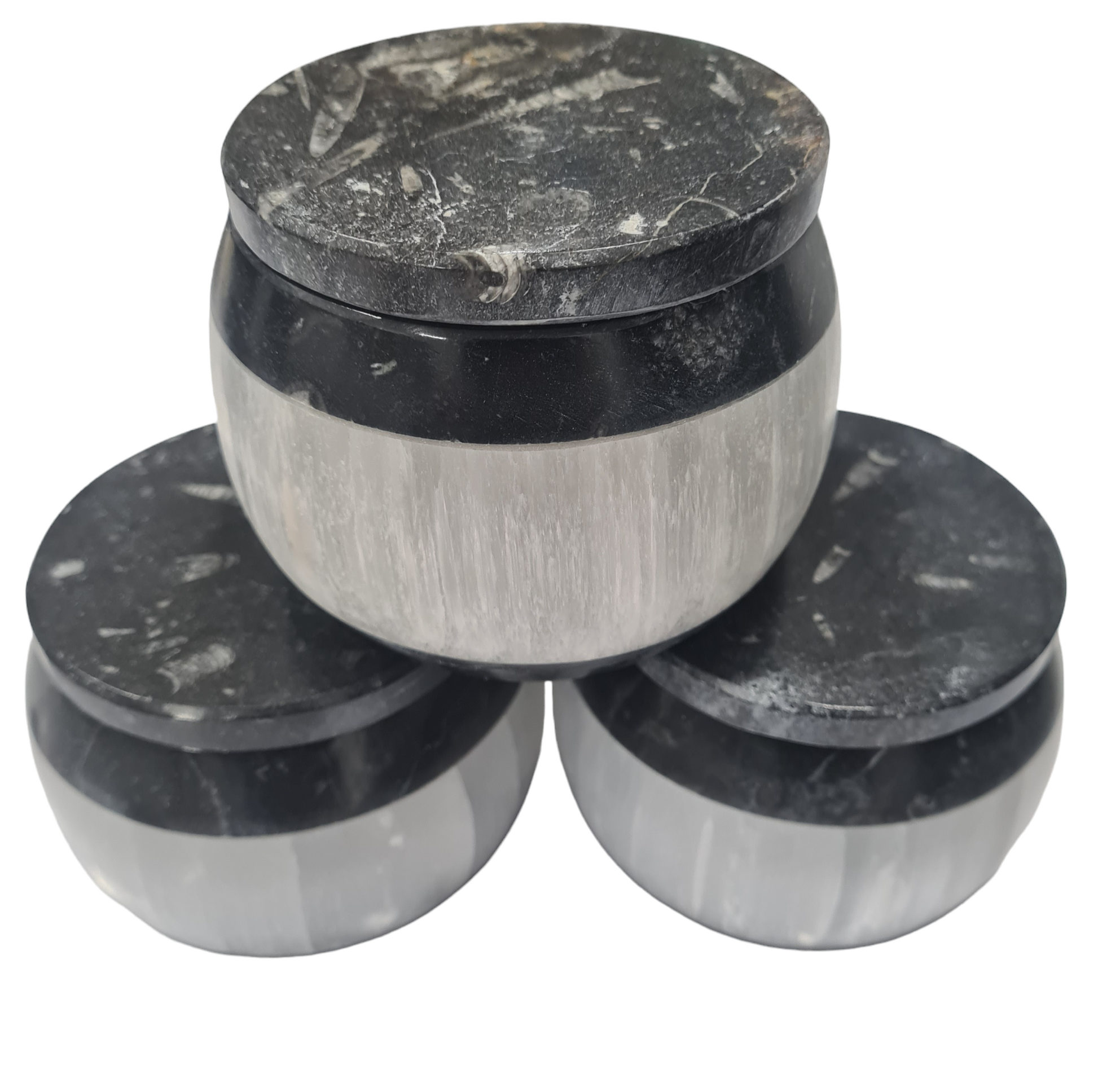 1pc 10cm Selenite and  Orthoceras and Goniatite Fossil Trinket Box
