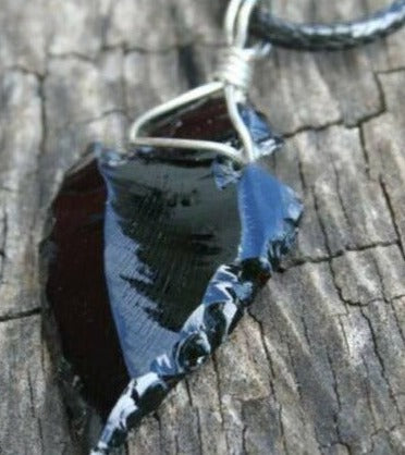 1Pc Wire-Wrapped Black Obsidian Arrowhead Pendant